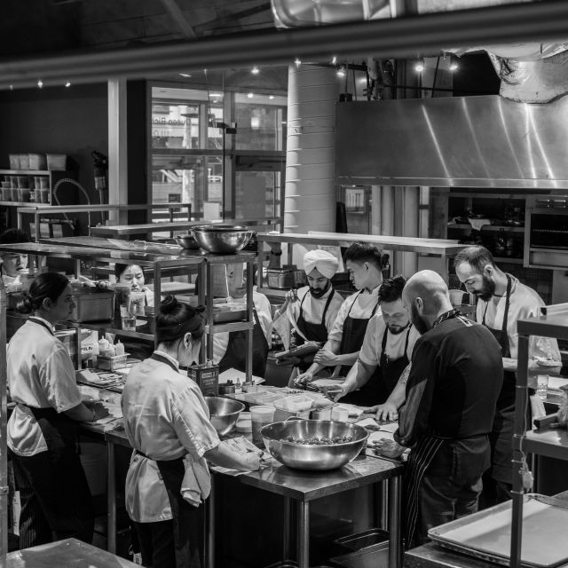 Staff in kitchen at George Restaurant