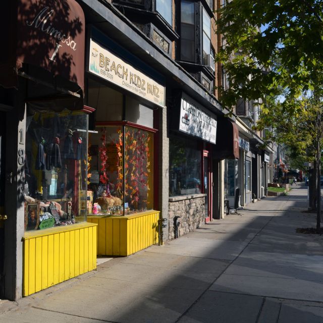 The shops and restaurants of The Beaches neighbourhood in East Toronto