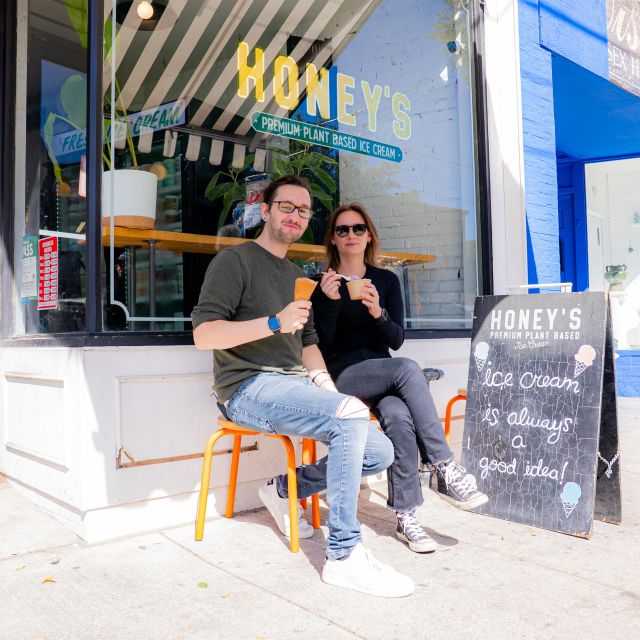 Chris enjoying plant-based ice cream at Honey's