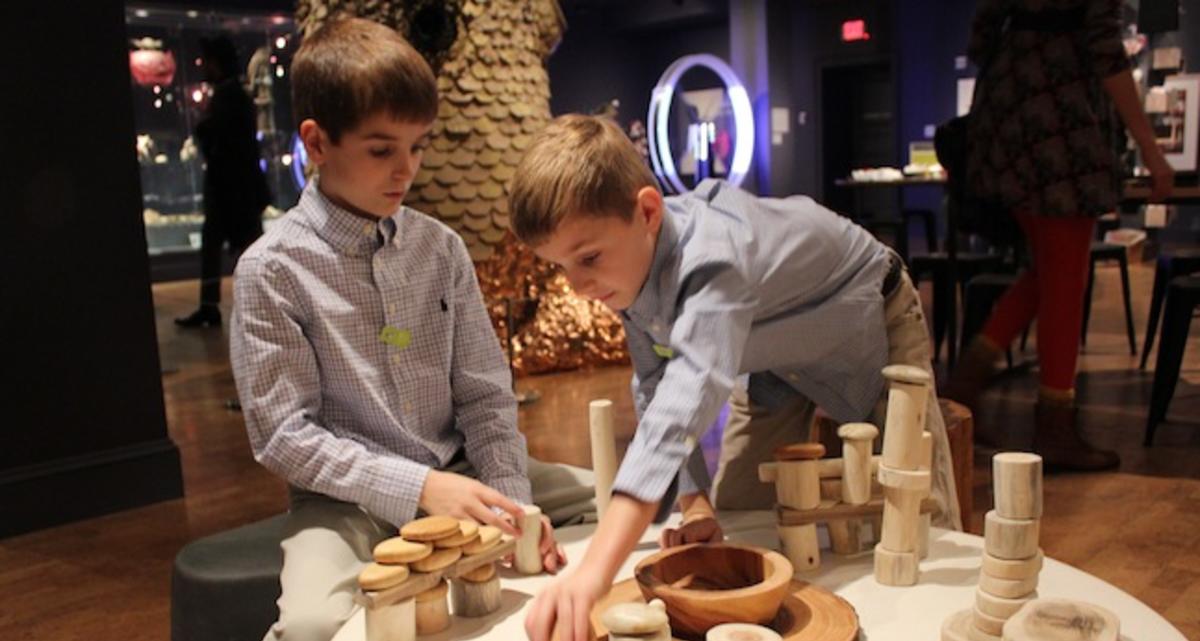 Two boys playing with wooden blocks in Wonder Room at Columbus Museum of Art