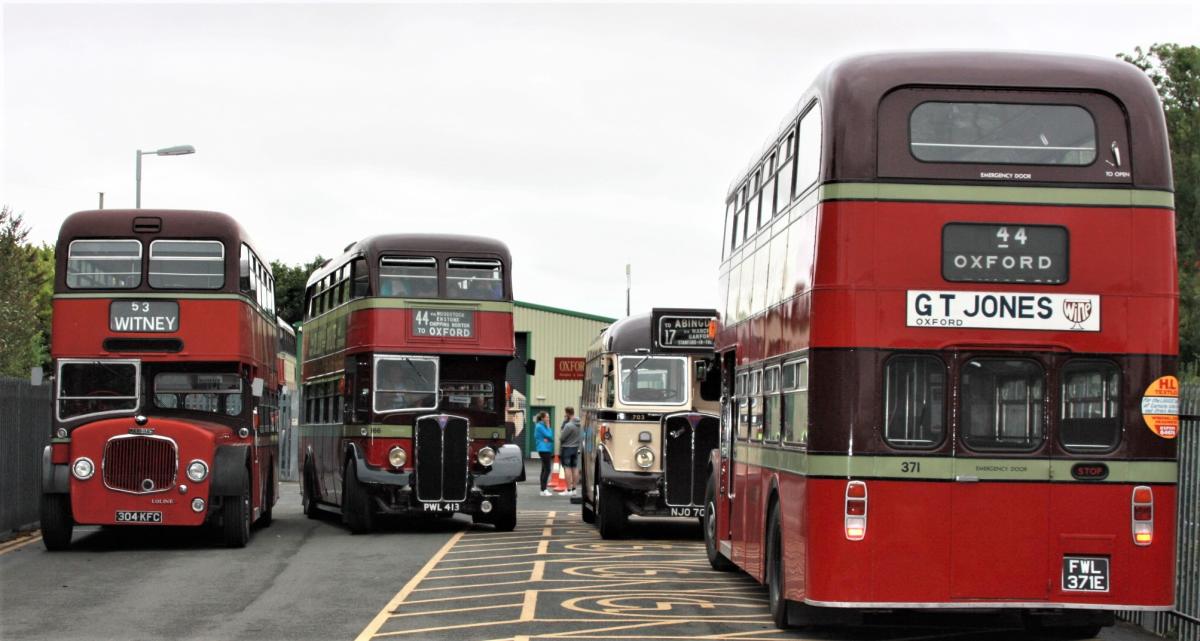 Vintage double decker buses at the Oxford Bus Museum