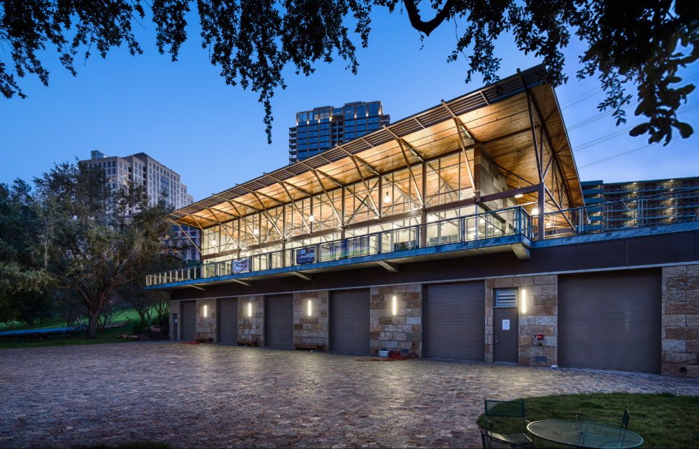 Exterior of Rowing Dock boathouse and event space.