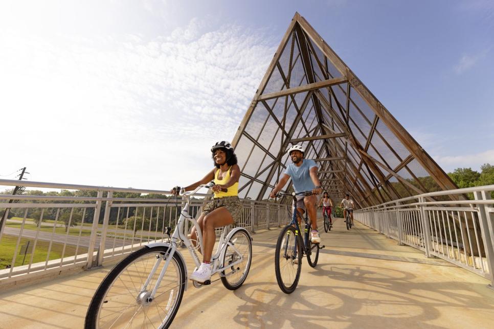 A couple bikes on the pedestrian bridge in Flagler County.