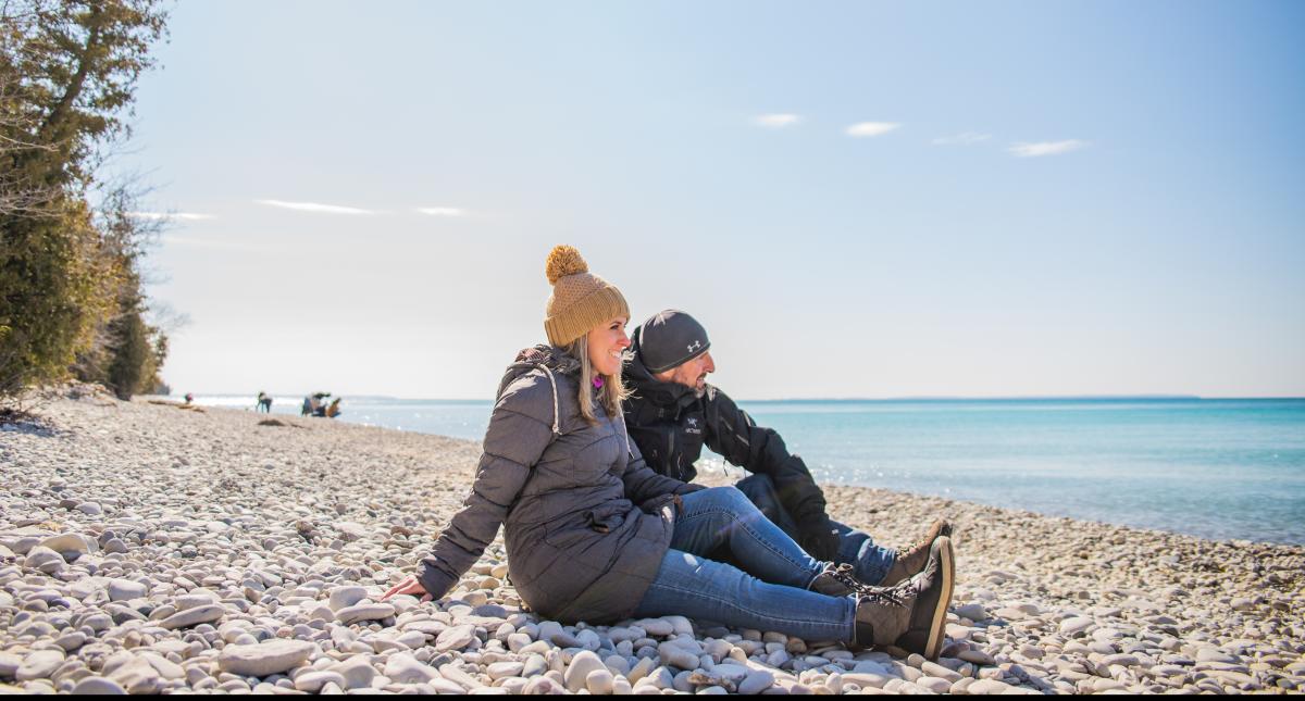 Couple on the beach at Lake Michigan