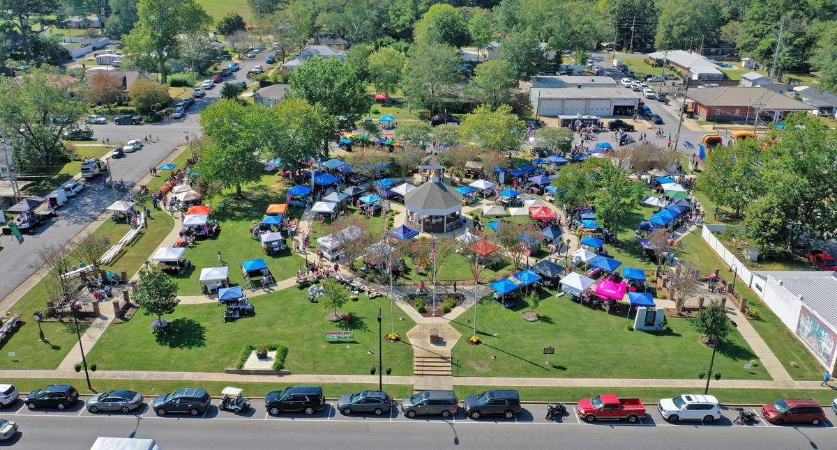 aerial picture of the tents set up at red bay founders fest