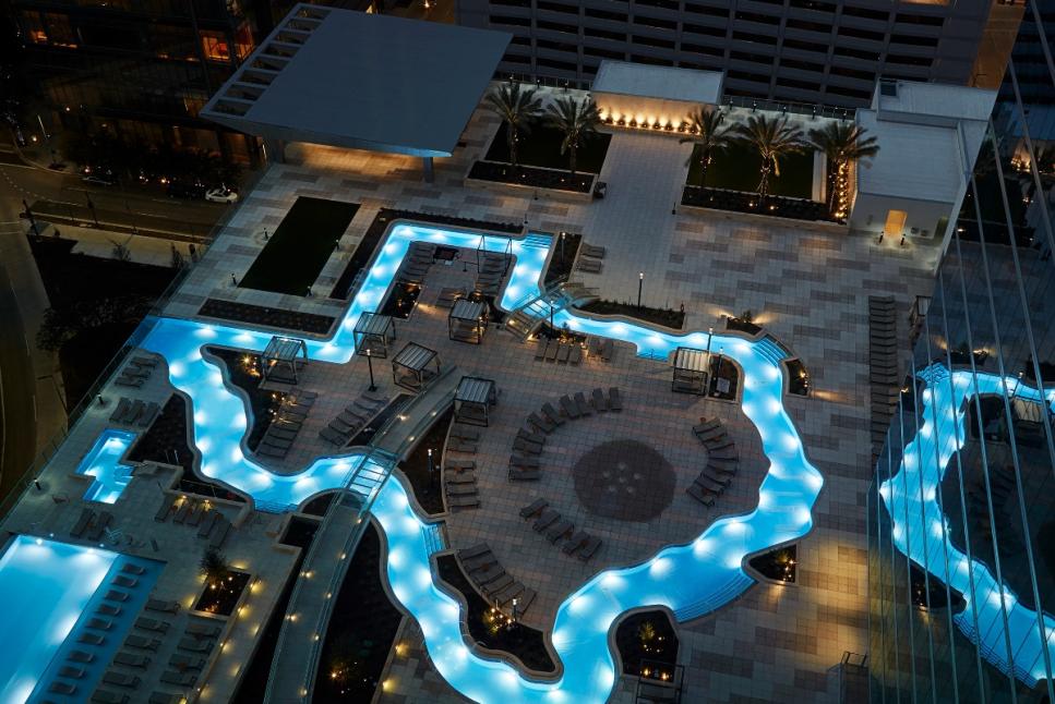 Marriott Marquis Texas Shaped Lazy River At Night