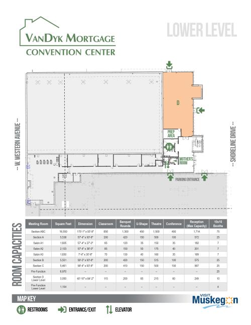 VanDyk-Convention-Center lower level floor plan & capacity