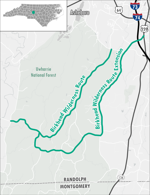 Map of the Birkhead Wilderness Route