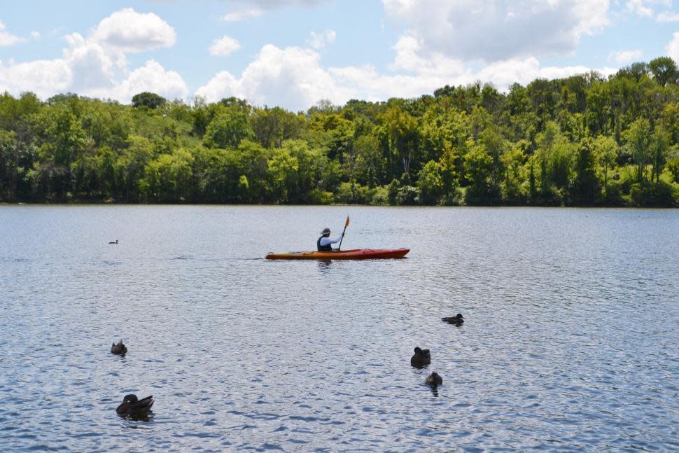 Person kayaking on the lake at Winton Woods (photo: Great Parks of Hamilton County)