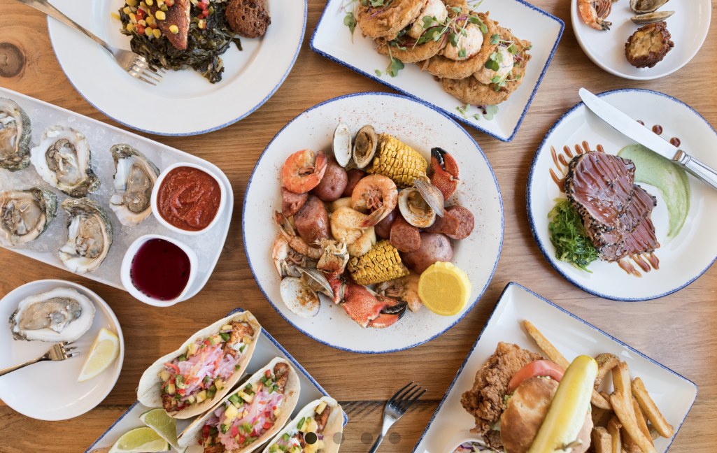 Fresh seafood and southern coastal classics are served at the waterfront restaurant Wharf on Jekyll Island, Georgia