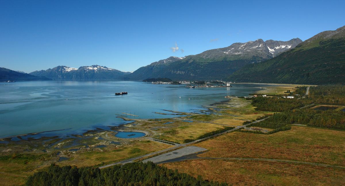 The original Valdez townsite seen from above