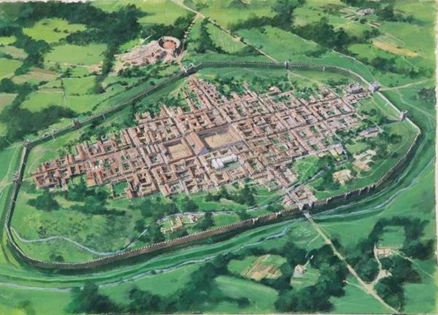 Birds eye view of Cirencester in Roman times.