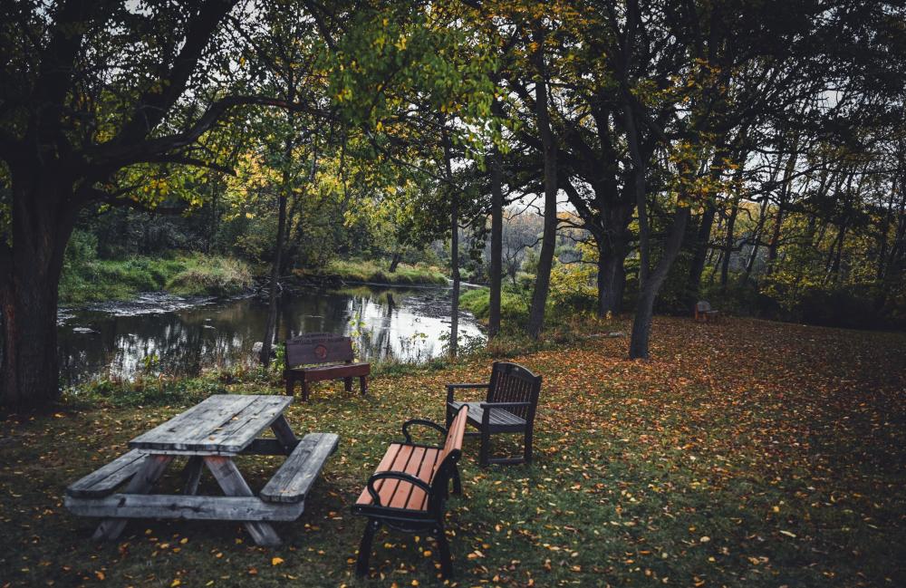 White River Park picnic area at dusk.