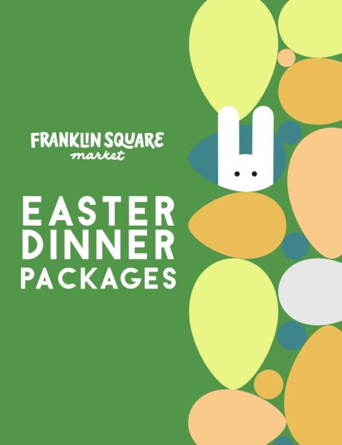Easter themed flyer with eggs and a bunny