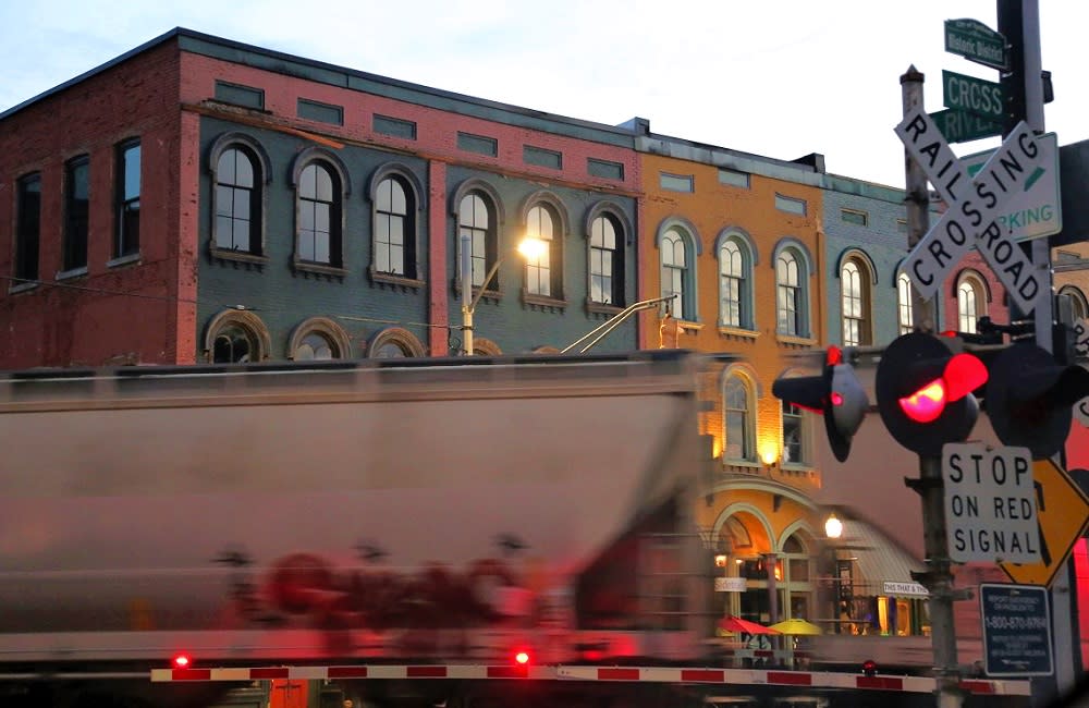 Train passing through depot town