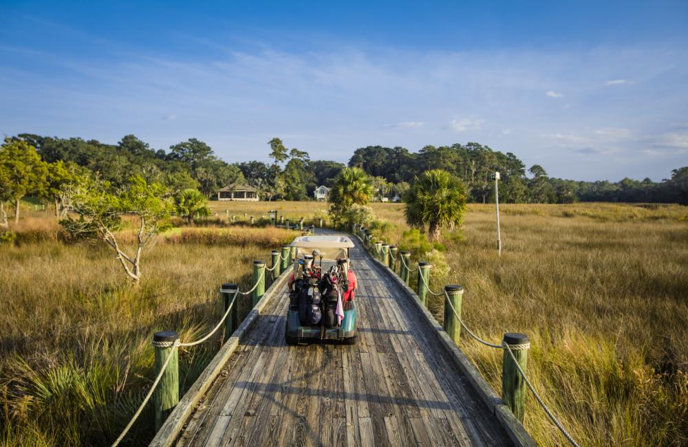 Golf Card Riding Down A Path At The King and Prince Golf Course On St. Simons Island, GA  