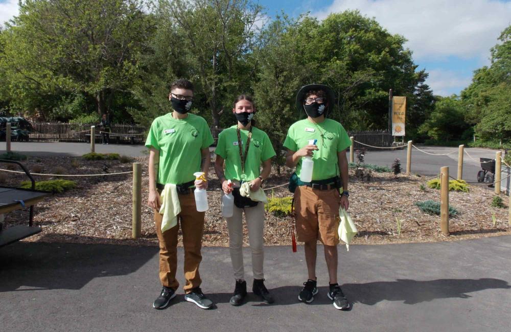 Sedgwick County Zoo Staff with Masks and Cleaning Supplies