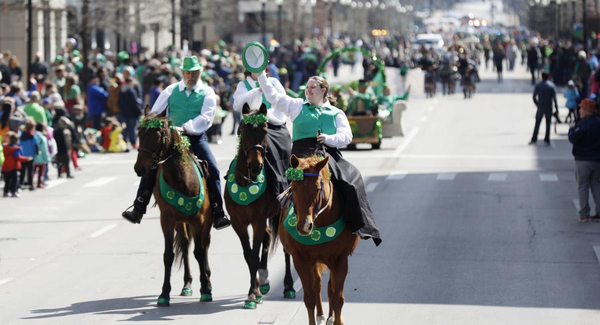 People on horses at the St Patrick's Day Parade