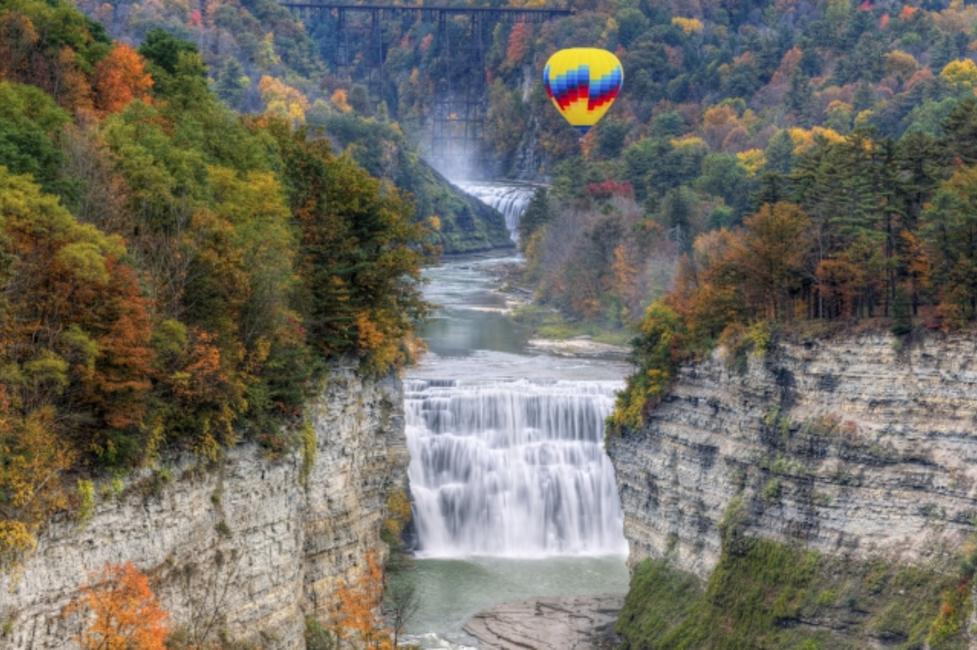 Letchworth State Park; Credit: Jim Vallee Letchworth State Park - Balloon Over Middle Falls