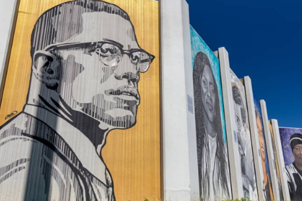 Freedom Wall in Buffalo Malcolm X painted on a mural panel for the Freedom Wall in Buffalo