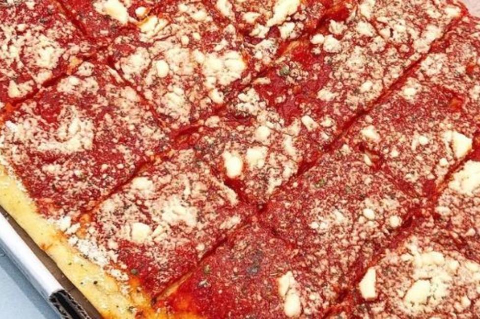 Tomato pie from Utica Slices of Utica tomato pie