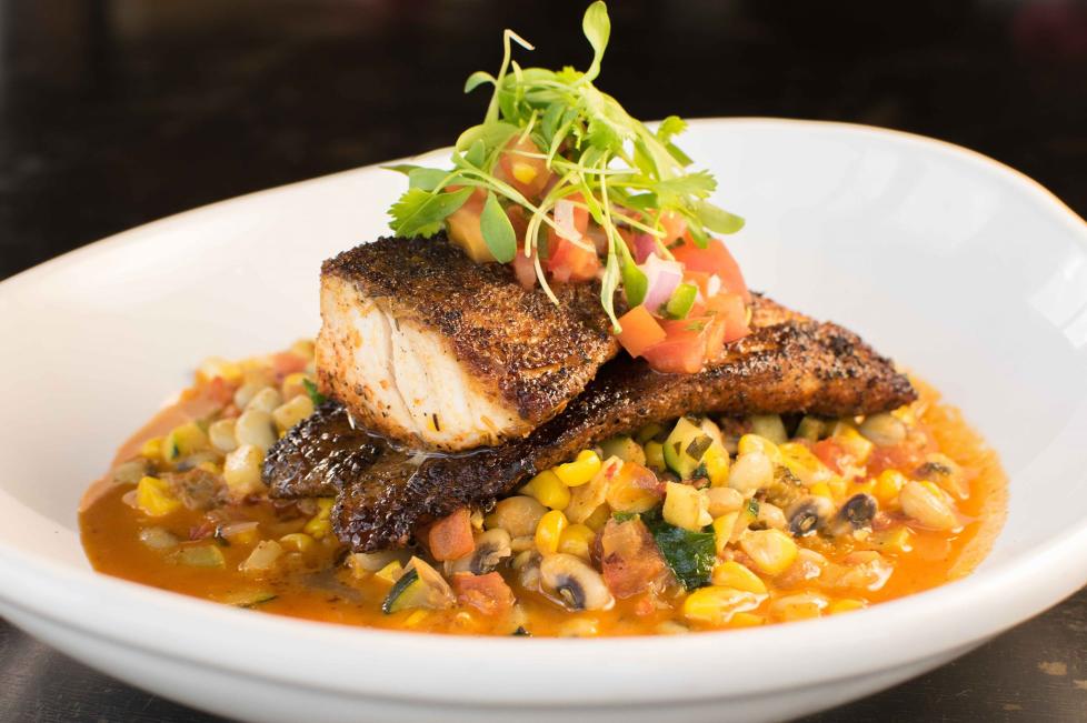 Fitzgerald-Blackened-redfish-atop-Mexican-chorizo-succotash