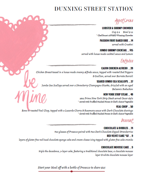 valentines day themed restaurant menu