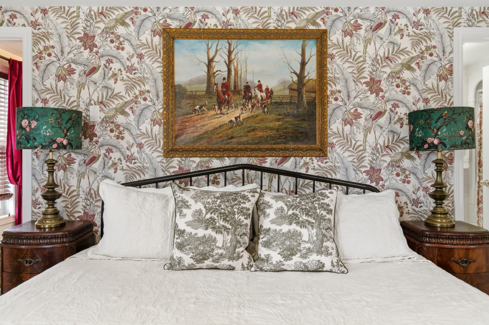 Decorated bed at Finlay House Bed & Breakfast