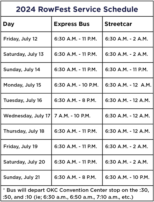 RowFest Service Schedule