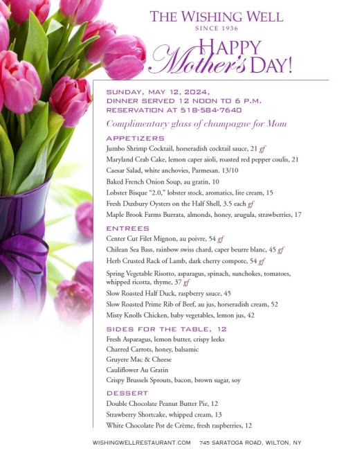Mothers day menu