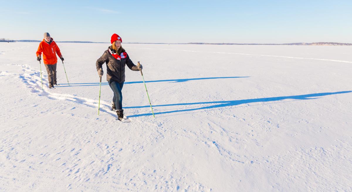 A couple snowshoes on frozen Lake Mendota