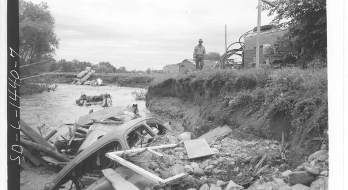 Historic photo of the disaster caused by the 1972 flood in Rapid City