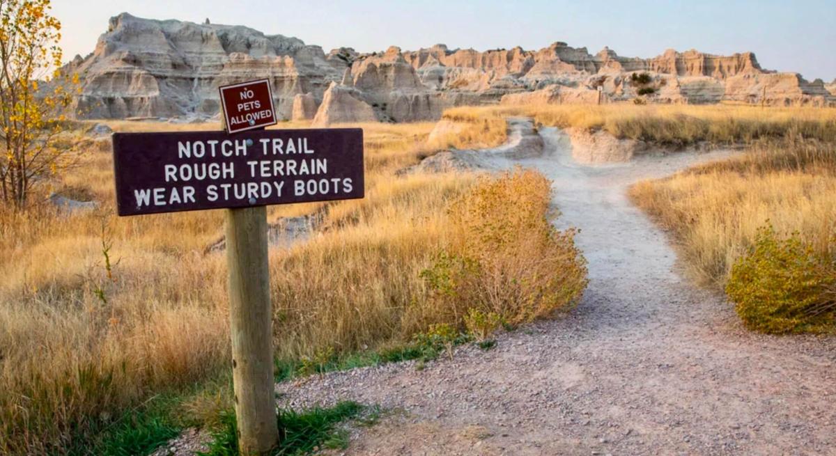 Notch trail sign in badlands national park in south dakota