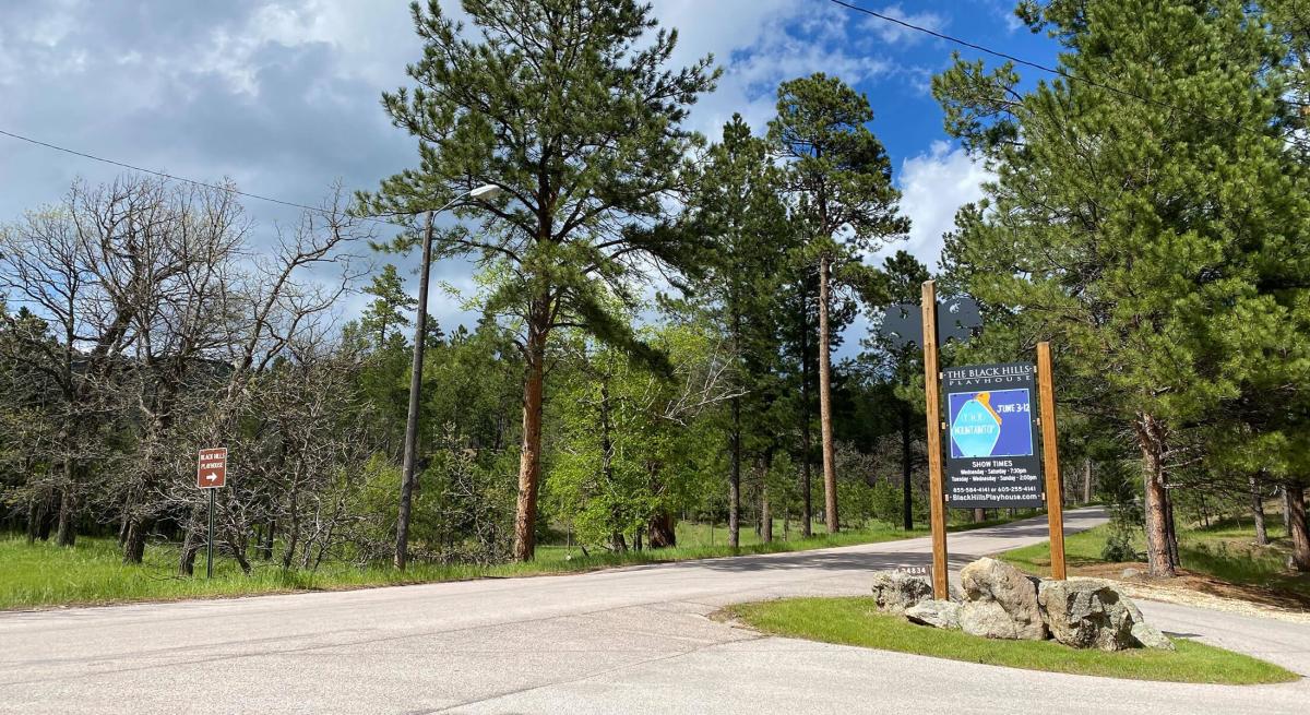 Black Hills Playhouse sign and turn as you enter the property in Custer State Park