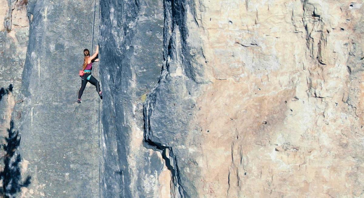 Rock climber on rock face in the Black Hills of South Dakota