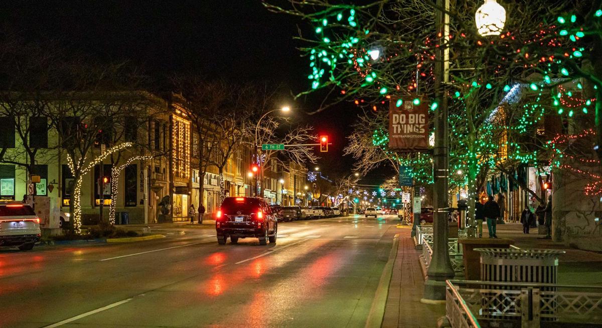Christmas lights and decorations found in downtown rapid city