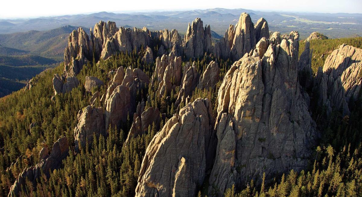 Aerial view of the Needles found in Custer State Park