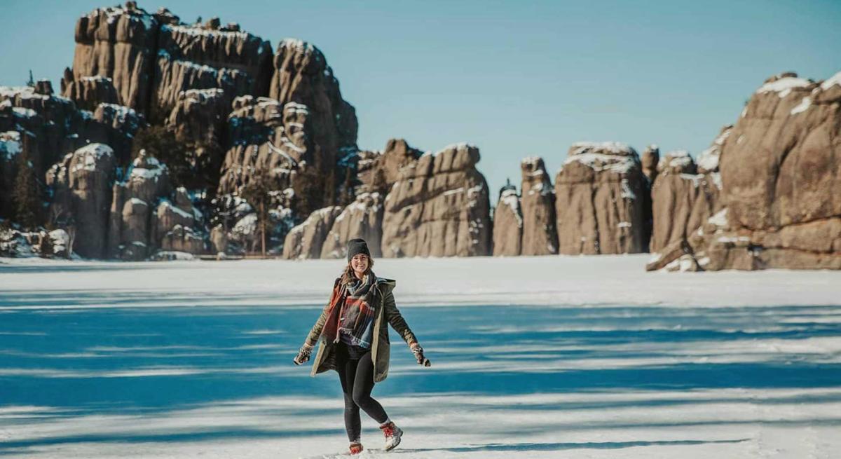 Frozen view of Sylvan Lake in Custer State Park