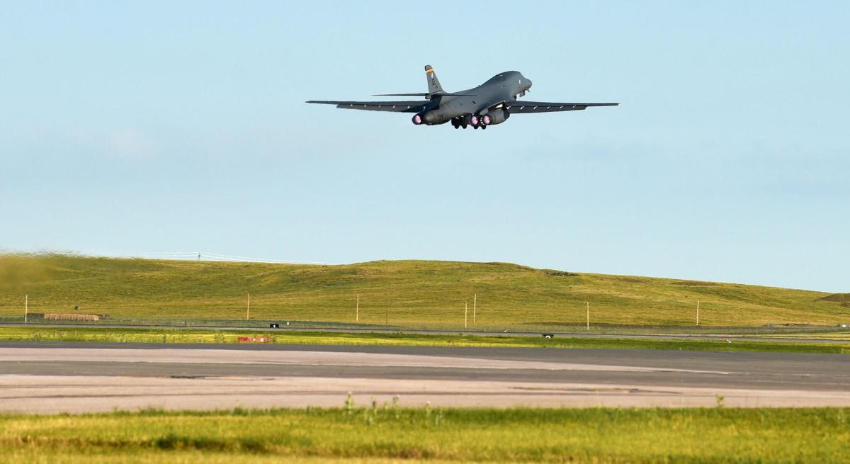 B1 taking off from Ellsworth Air Force Base