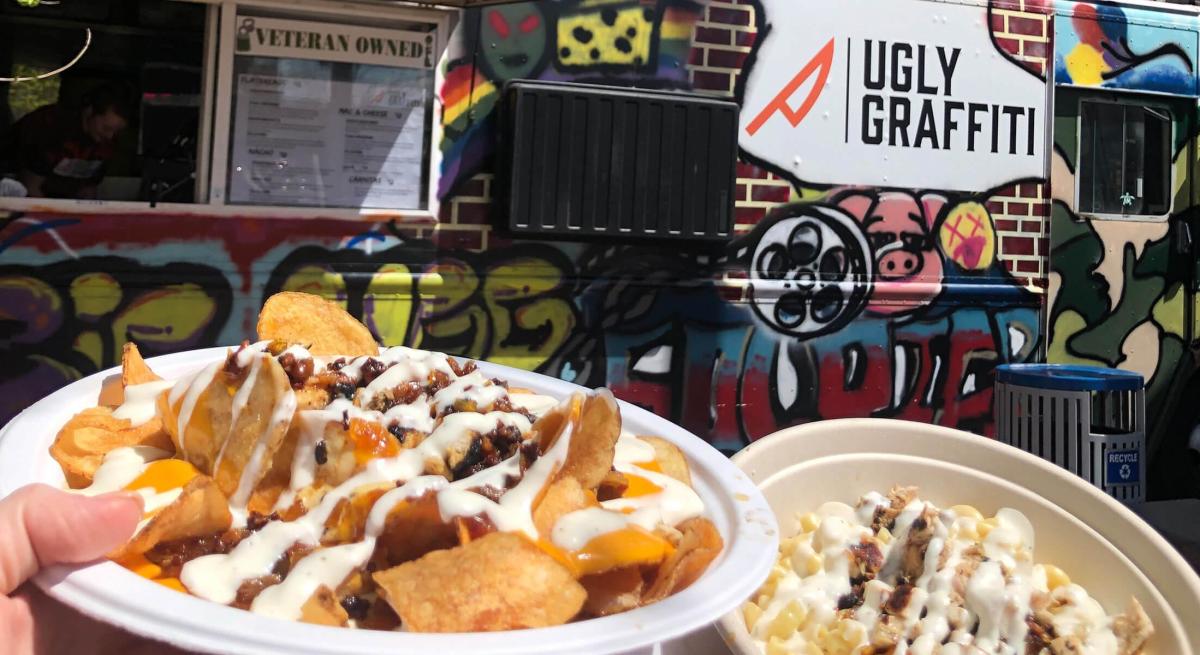 nachos and mac and cheese from the ugly graffiti food truck during food truck friday in rapid city sd