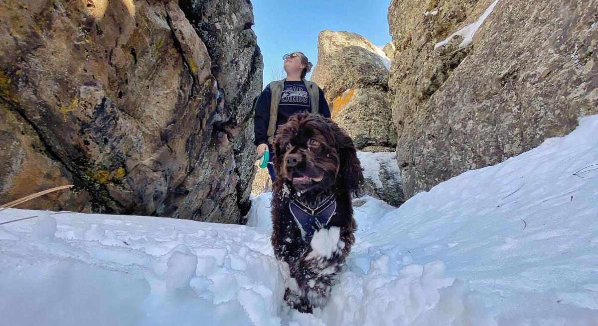 Winter hiking with a dog outside of Rapid City, SD