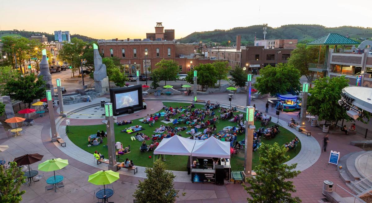 Moonlit Movies event taking place at Main Street Square in Rapid City