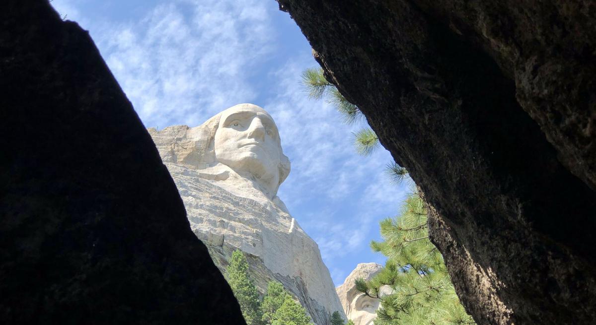 Glimpse of George Washington on Mount Rushmore from Trail