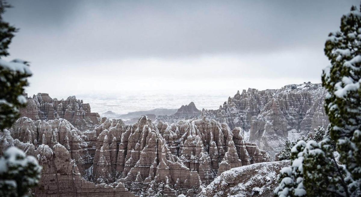 Winter overlook of Badlands National Park in South Dakota