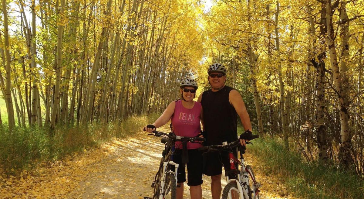 Couple biking the Mickelson Trail in the Black Hills