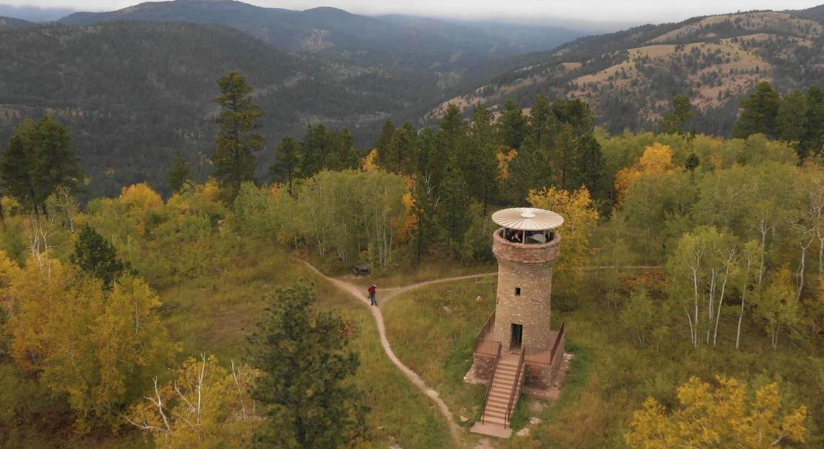 Fall view of Mount Roosevelt Friendship Tower in the Black Hills