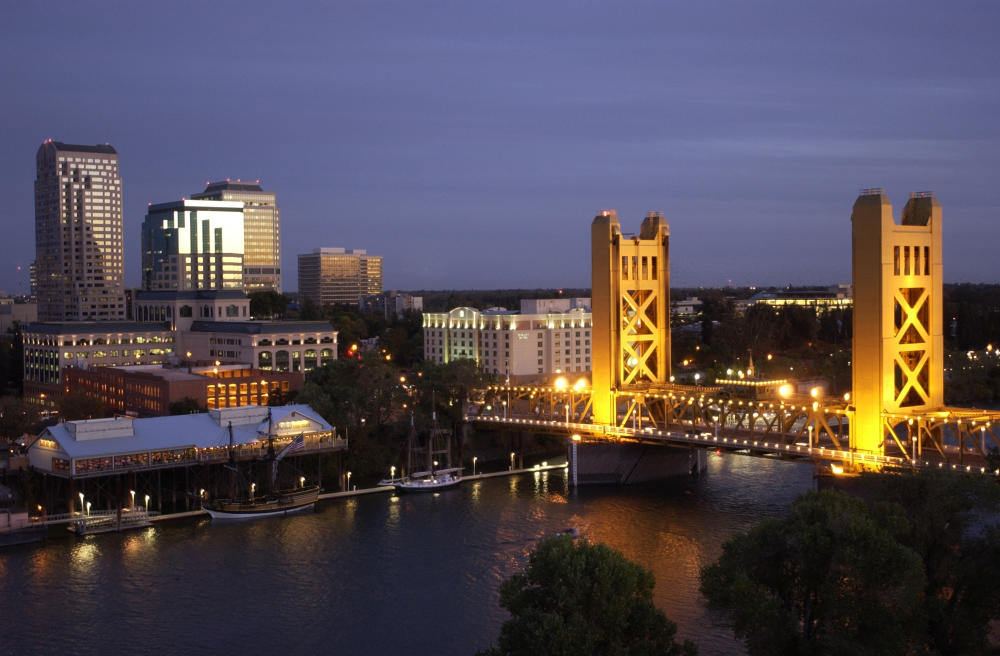 Tower Bridge daytime shot with Old Sacramento waterfront