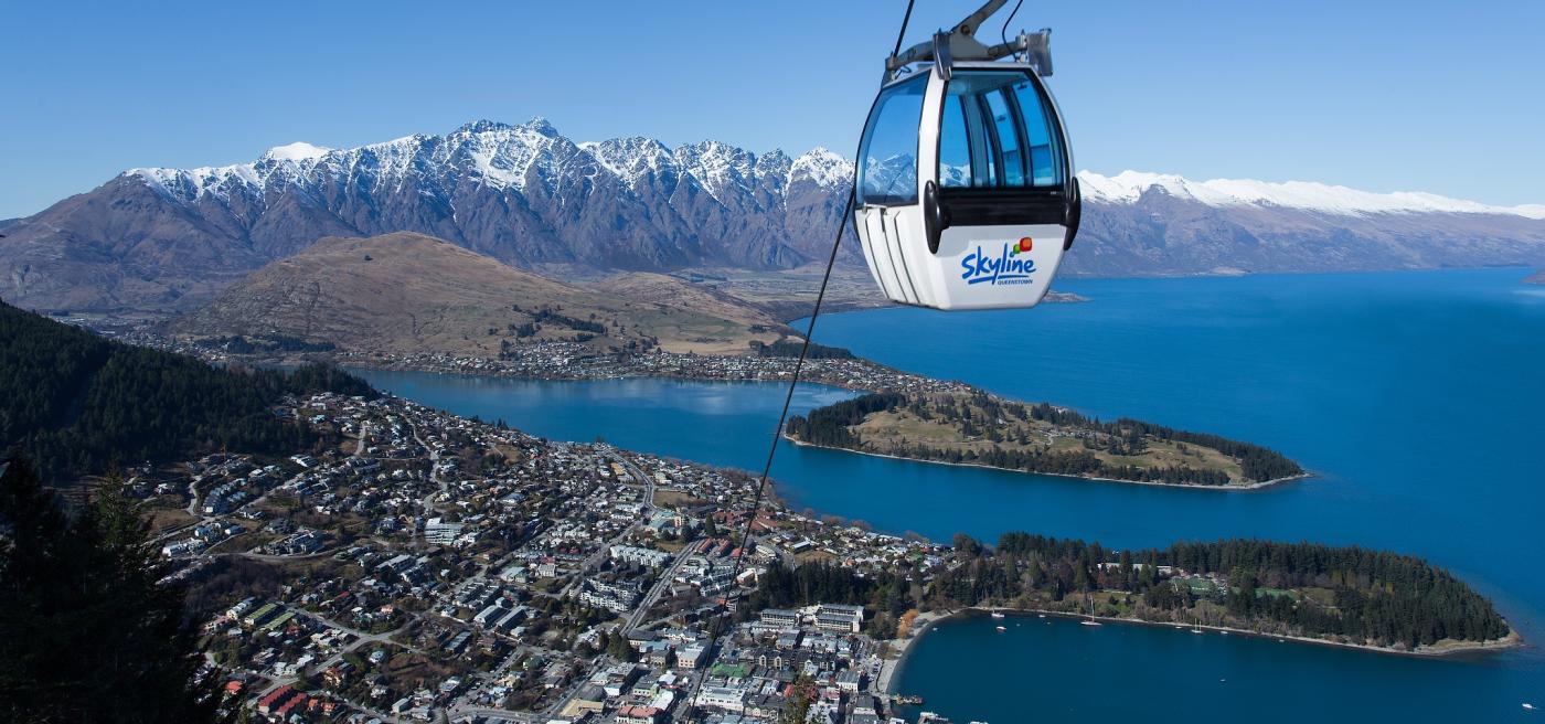 Skyline Gondola over Queenstown with the Remarkables mountains in the background