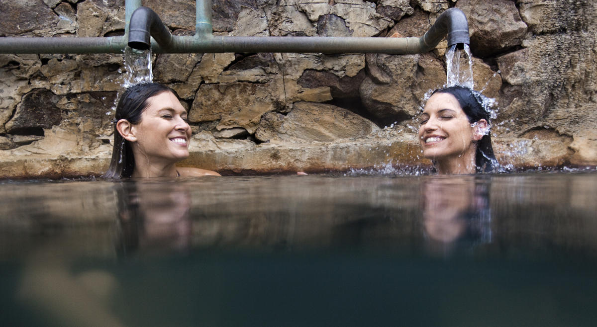 Two women enjoy the features at the Ojo Caliente Mineral Springs Resort and Spa.