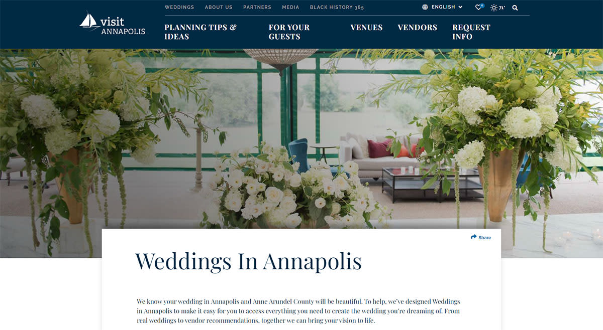 Visit Annapolis wedding landing page